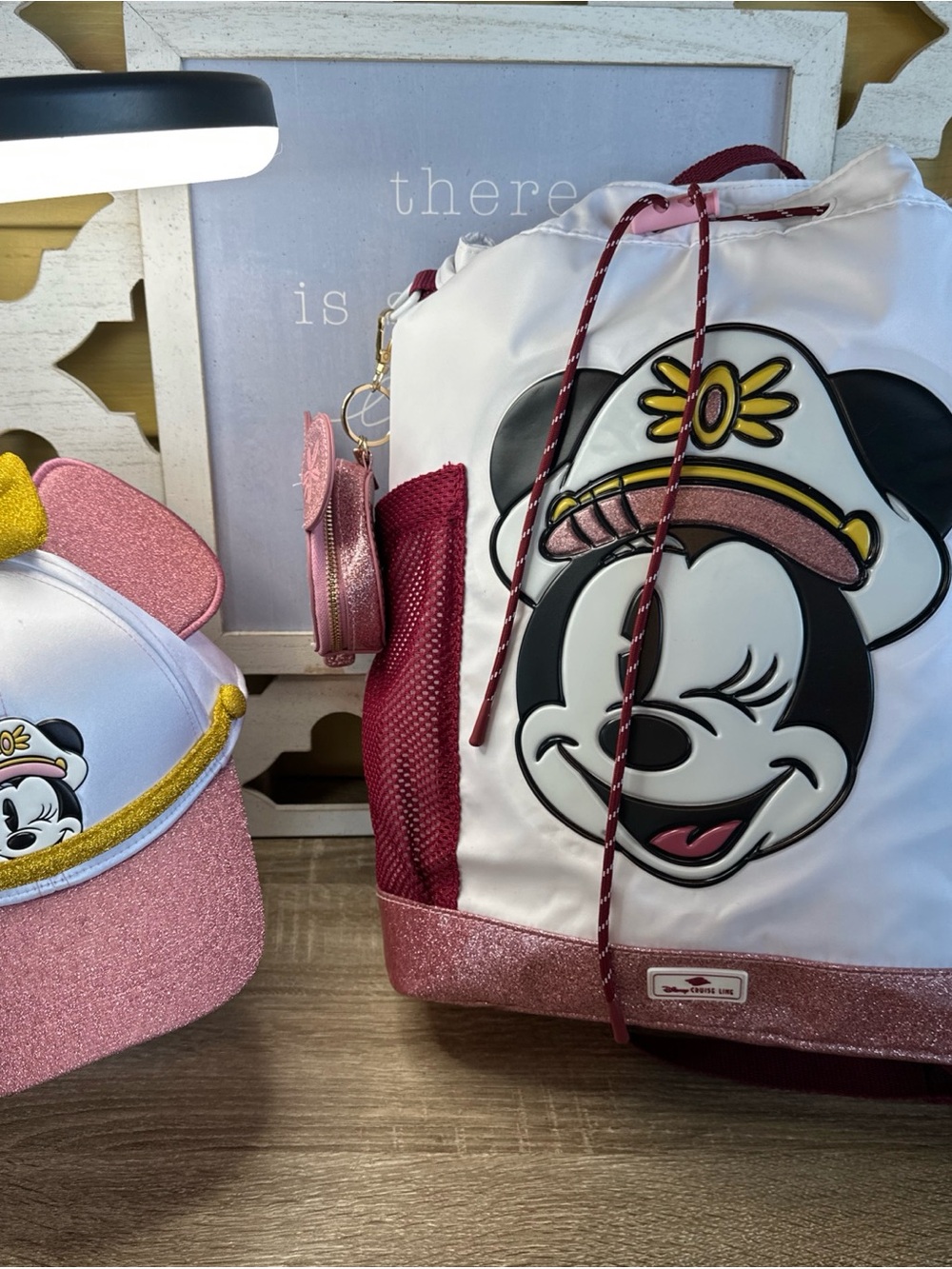Disney Cruise Line Captain Minnie Pink Backpack & Coin Purse Combo kids and hat